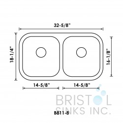 B811-8 Undermount Stainless Steel Double Bowl Kitchen Sink