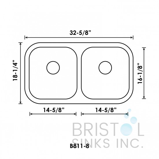 B811-8 Undermount Stainless Steel Double Bowl Kitchen Sink