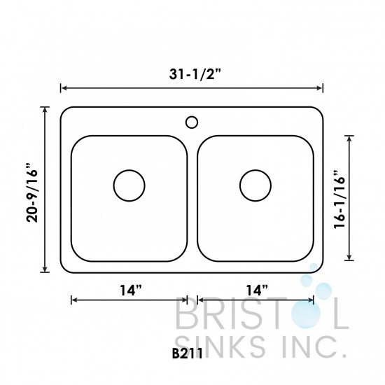 B211 Drop-In Stainless Steel 1-Hole Double Bowl Kitchen Sink