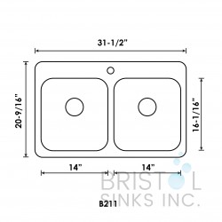 B211 Drop-In Stainless Steel 1-Hole Double Bowl Kitchen Sink