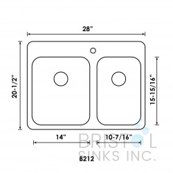 B212 Drop-In Stainless Steel 1-Hole Double Bowl Kitchen Sink B212 Drop-In Stainless Steel 1-Hole Double Bowl Kitchen Sink