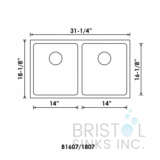 B1607 Undermount Stainless Steel Kitchen Sink 20 mm Corners