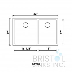B1928 Undermount Stainless Steel Kitchen Sink 10 mm Corners B1928 Undermount Stainless Steel Kitchen Sink 10 mm Corners