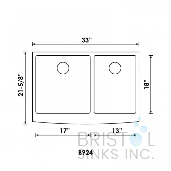 B924 Apron Front Farmhouse Kitchen Offset Bowl Sink S. Steel