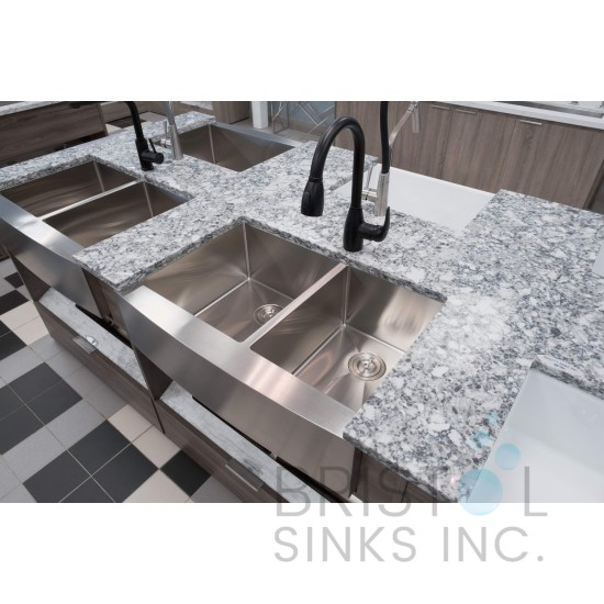 B924 Apron Front Farmhouse Kitchen Offset Bowl Sink S. Steel