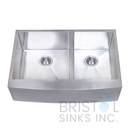 B924 Apron Front Farmhouse Kitchen Offset Bowl Sink S. Steel