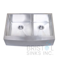 B924 Apron Front Farmhouse Kitchen Offset Bowl Sink S. Steel