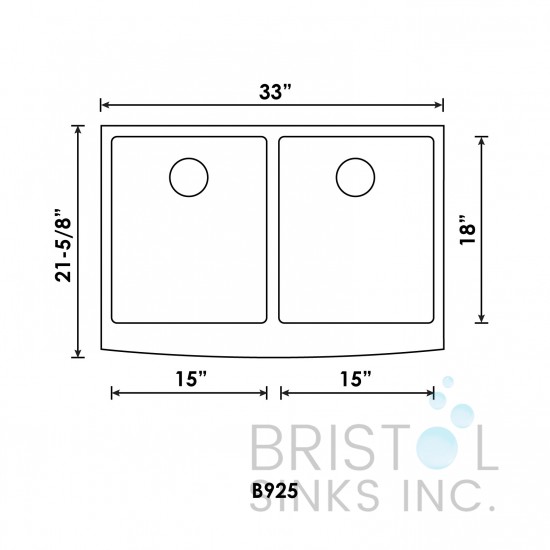 B925 Apron Front Farmhouse Kitchen Double Bowl Sink S. Steel
