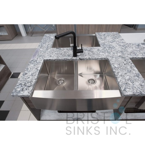 B925 Apron Front Farmhouse Kitchen Double Bowl Sink S. Steel