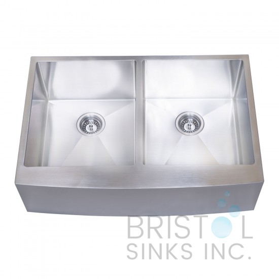 B925 Apron Front Farmhouse Kitchen Double Bowl Sink S. Steel