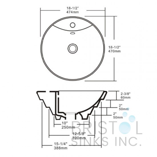 BV108 Vitreous China Above Counter Porcelain Circular Vessel Bathroom Sink