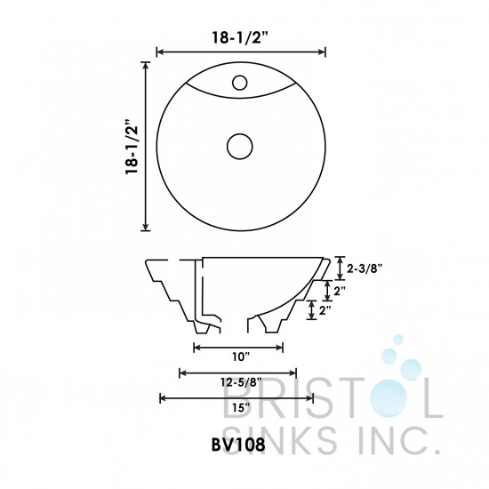 BV108 Vitreous China Above Counter Porcelain Circular Vessel Bathroom Sink