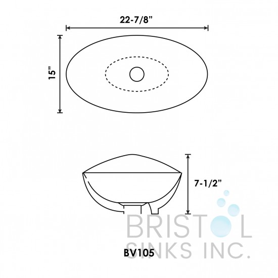 BV105 Vitreous China Above Counter Porcelain Oval Vessel Bathroom Sink