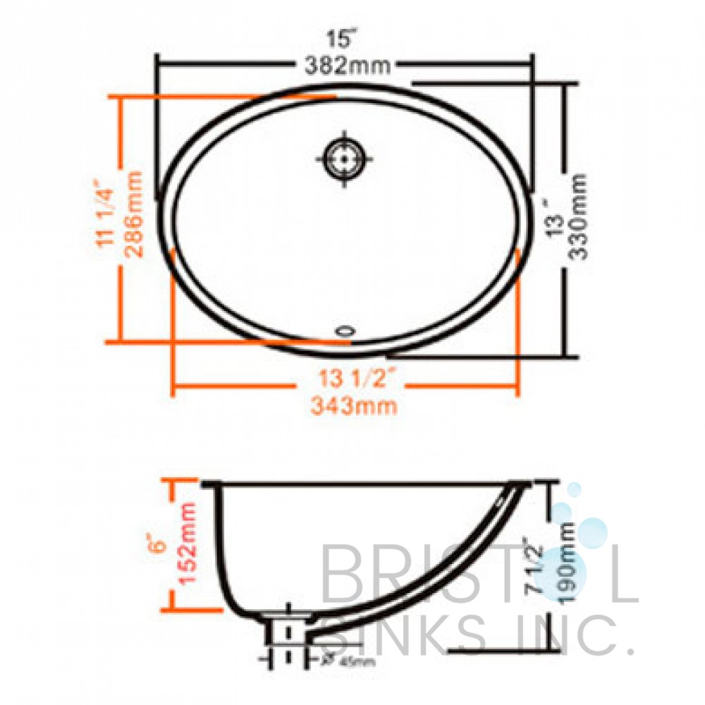 B600-W Wide Oval Undermount - Vanity Sink | Bristol Sinks