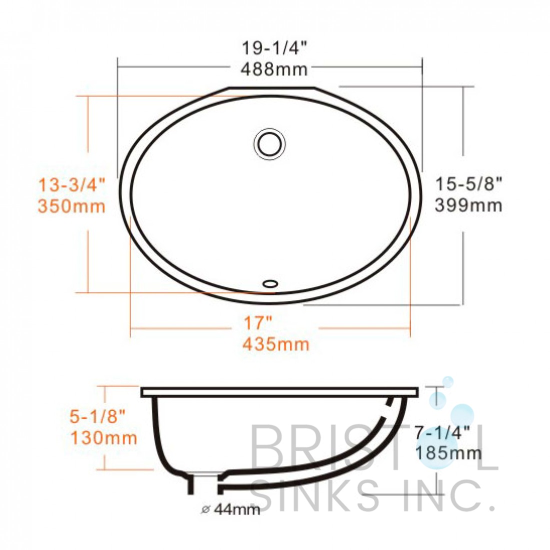B601 Oval Undermount - Vanity Sink | Bristol Sinks