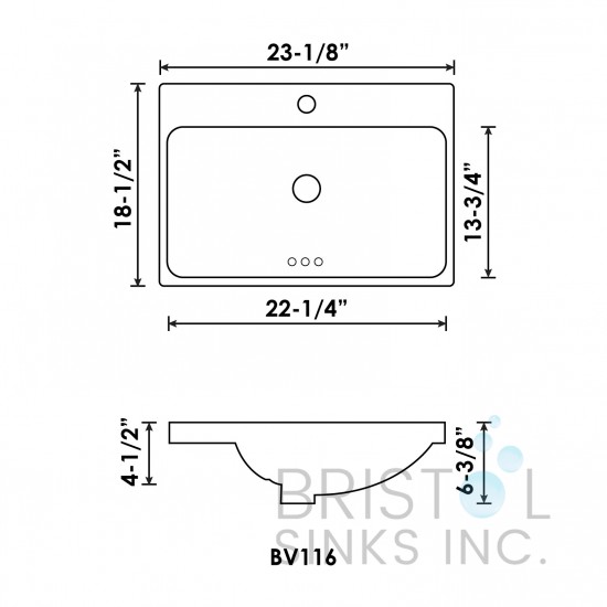 BV116 Vitreous China Rectangular Vessel Vanity Sink