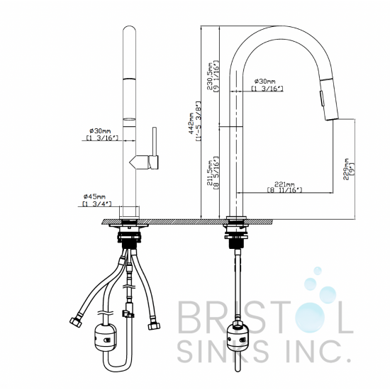Calama Kitchen Faucet - Pulldown - Matte Black with Brushed Gold accents