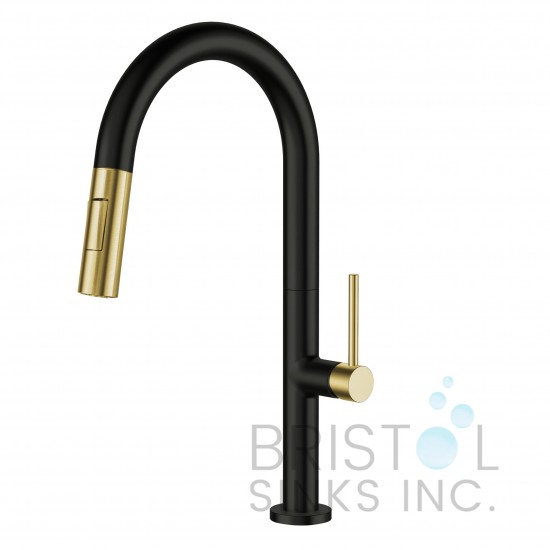 Calama Kitchen Faucet - Pulldown - Matte Black with Brushed Gold accents