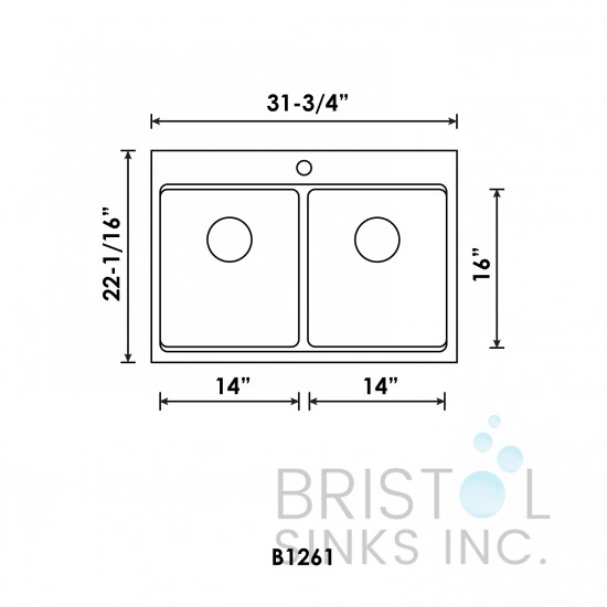 B1261 Low Divide Workstation Double Bowl Top mount Sink