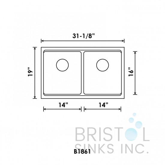 B1861 Workstation Double Bowl Low Divide Undermount Sink