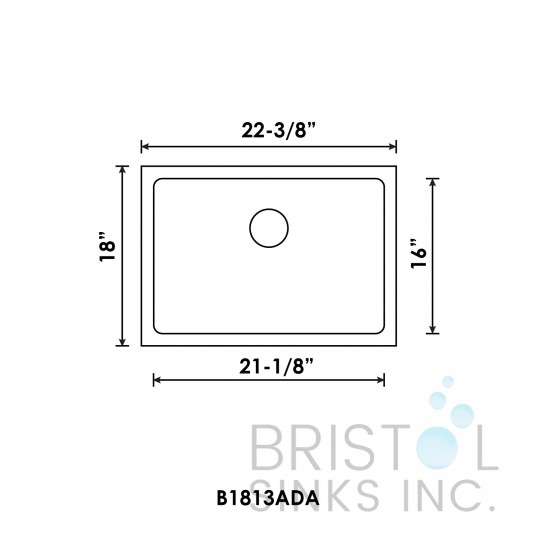 B1813ADA Under-mount Stainless Steel Kitchen Sink 20 mm Corners - ADA compliant